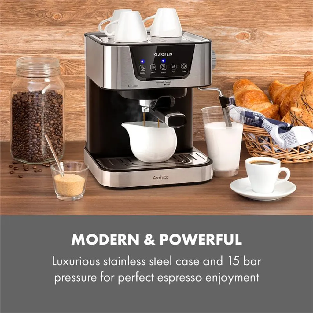 Arabica Espressomaschine 1050W 15 Bar 1,5l Touch-Bedienfeld Edelstahl 2 Arabica Espressomaschine 1050W 15 Bar 1,5l Touch-Bedienfeld Edelstahl – Bild 2