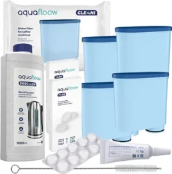 Aquafloow Rundum-Pflegeset Für Kaffeevollautomaten Philips, Saeco (4x Filter, Komp. Mit CA6903, Entkalker 1000ml, 20 X 2g Reinigungstabletten, Reinigungsbürste, Silikonfett)