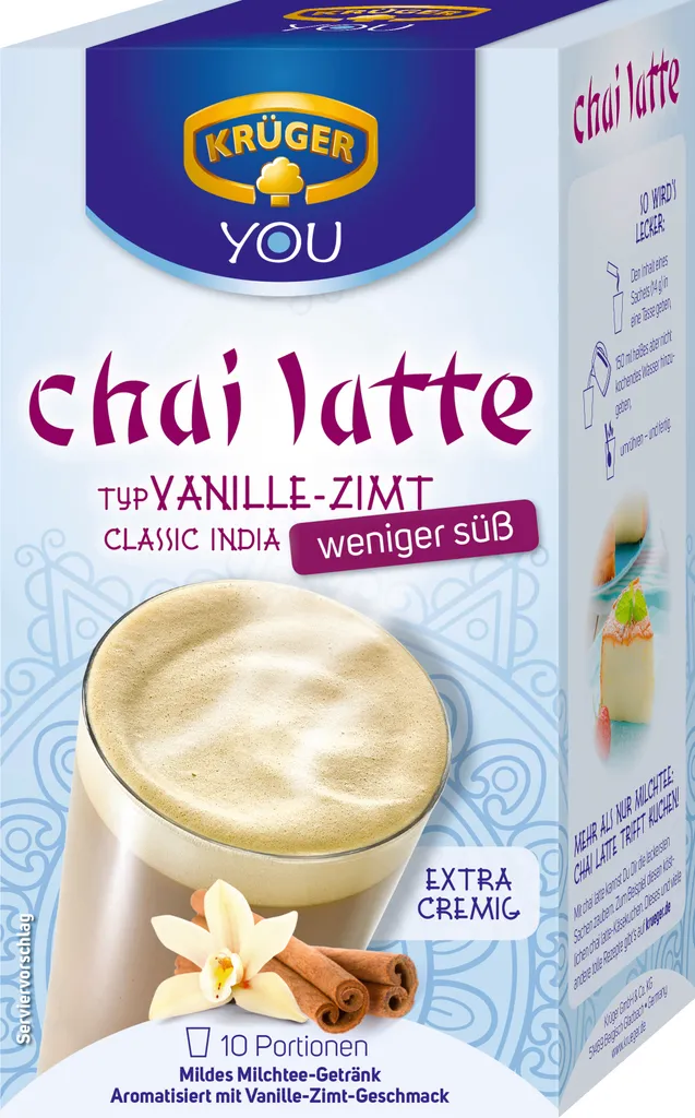 Krüger You Chai Latte Typ Vanille-Zimt Classic India Weniger Süß Extra Cremig | 10 Portionen 1 Krüger You Chai Latte Typ Vanille-Zimt Classic India Weniger Süß Extra Cremig | 10 Portionen
