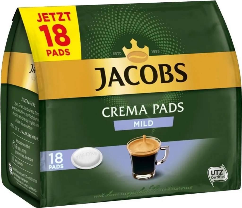 Jacobs Crema Pads Mild | 18 Senseo Kompatible Kaffeepads 118 G 2 Jacobs Crema Pads Mild | 18 Senseo Kompatible Kaffeepads 118 G – Bild 2