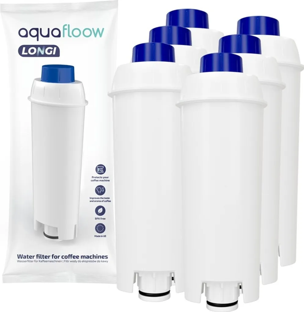 Set Für DeLonghi Kaffeemaschinen: 6x AquaFloow Longi Wasserfilter, AquaFloow Entkalker Entkalker 1000ml, Reinigungswischer 2 Set Für DeLonghi Kaffeemaschinen: 6x AquaFloow Longi Wasserfilter, AquaFloow Entkalker Entkalker 1000ml, Reinigungswischer – Bild 2
