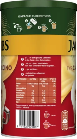 JACOBS Typ Cappuccino 6 X 400 G Dosen Feine Cremigkeit - Viel Schaum 11 JACOBS Typ Cappuccino 6 X 400 G Dosen Feine Cremigkeit - Viel Schaum -Kaffeegetränkeladen 2177a4559713a6ef4bf60e3833783740