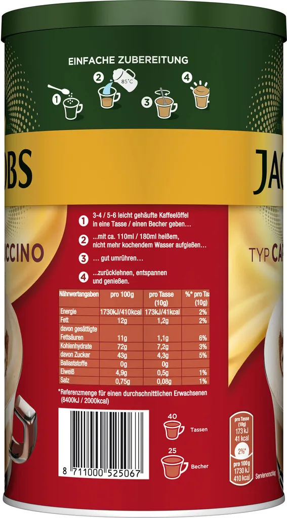 JACOBS Typ Cappuccino 6 X 400 G Dosen Feine Cremigkeit - Viel Schaum 5 JACOBS Typ Cappuccino 6 X 400 G Dosen Feine Cremigkeit - Viel Schaum – Bild 5
