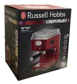 Russell Hobbs Espressomaschine Retro Rot Siebträger (15 Bar, 2 Tassen-Einsätze, 1,1l Abnehmbarer Wassertank, Dampf-Milchschaumdüse, Portionierlöffel Mit Tamper) Kaffeemaschine -Kaffeegetränkeladen 27cfd65727514dc75332fc9707f68673