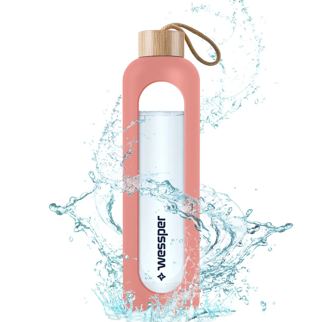 Wessper Trinkflasche Glas Mit Silikonhülle, Wasserflasche Mit Zeitmarkierungen, Transparente Wasserflasche Aus Borosilikat Glas, Berwachung Ihrer Täglichen Wasseraufnahme 1L Rosa 2 Wessper Trinkflasche Glas Mit Silikonhülle, Wasserflasche Mit Zeitmarkierungen, Transparente Wasserflasche Aus Borosilikat Glas, Berwachung Ihrer Täglichen Wasseraufnahme 1L Rosa – Bild 2