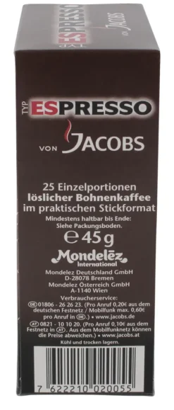 Jacobs Typ Espresso Sticks | Löslicher Kaffee | 25 Portionen -Kaffeegetränkeladen 3c9c8743899b6648e65bd30a7016c9ee