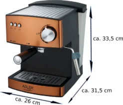 Adler Espressomaschine | Kaffeemaschine | Milchaufschäumer | Cappuccinomaschine | Siebträger Espressomaschine | Elektrische Espressomaschine | Bronze Design | 1,6L Wassertank | 850 Watt |15 Bar | -Kaffeegetränkeladen 48175b22c2224aae488c5e277dbdc754