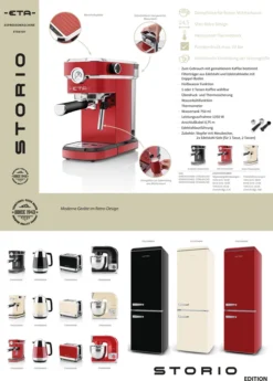 ETA Siebträgermaschine STORIO ETA618190020 Retro Schwarz, 1350W, Max.20 Bar, Thermoblock -Kaffeegetränkeladen 4b89d0530af5f942b7c1869880dd0954