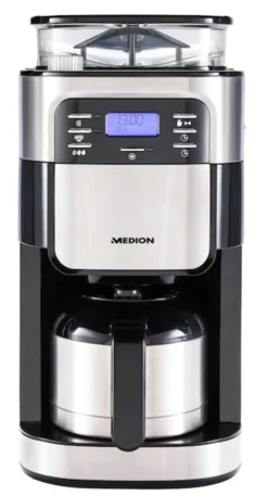 MEDION Kaffeemaschine Mit Mahlwerk Und Thermoskanne (Timer, 1 Liter, 900 Watt, Kaffeebohnenmahlwerk, 8 Mahlstufen, LED Display, Tropf Stopp, Isolierkanne, MD19777) -Kaffeegetränkeladen 4e2b4ed3ef3933557fdfc61b2d1b5e24