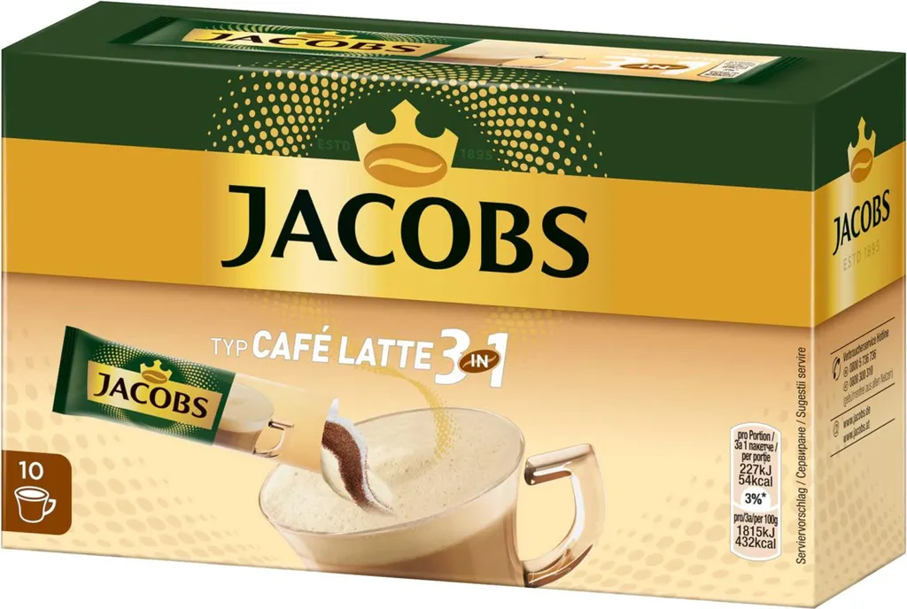 Jacobs 3in1 Sticks Café Latte | Löslicher Kaffee | 10 Portionen 1 Jacobs 3in1 Sticks Café Latte | Löslicher Kaffee | 10 Portionen