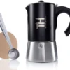 Thiru Espressokocher Induktion L Premium Mokkakanne Aus Edelstahl Inkl. Toolset (Schwarz, 6 Tassen (300ml))
