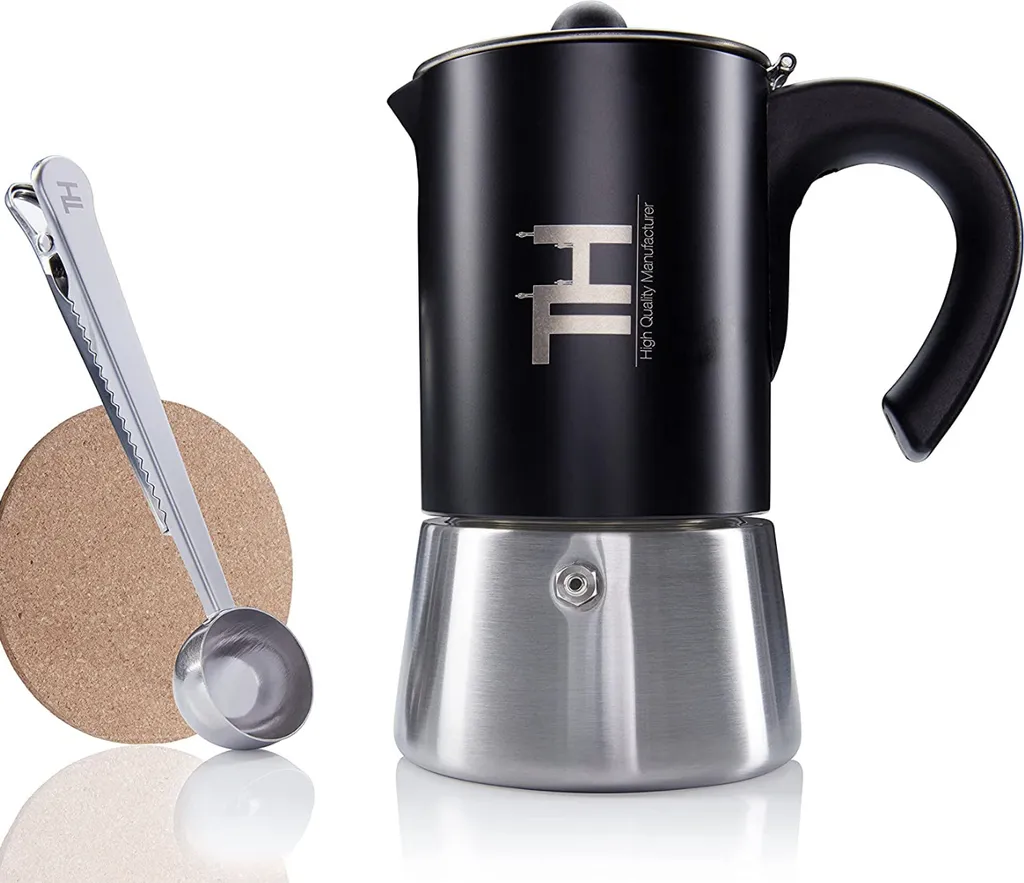 Thiru Espressokocher Induktion L Premium Mokkakanne Aus Edelstahl Inkl. Toolset (Schwarz, 6 Tassen (300ml)) 1 Thiru Espressokocher Induktion L Premium Mokkakanne Aus Edelstahl Inkl. Toolset (Schwarz, 6 Tassen (300ml))