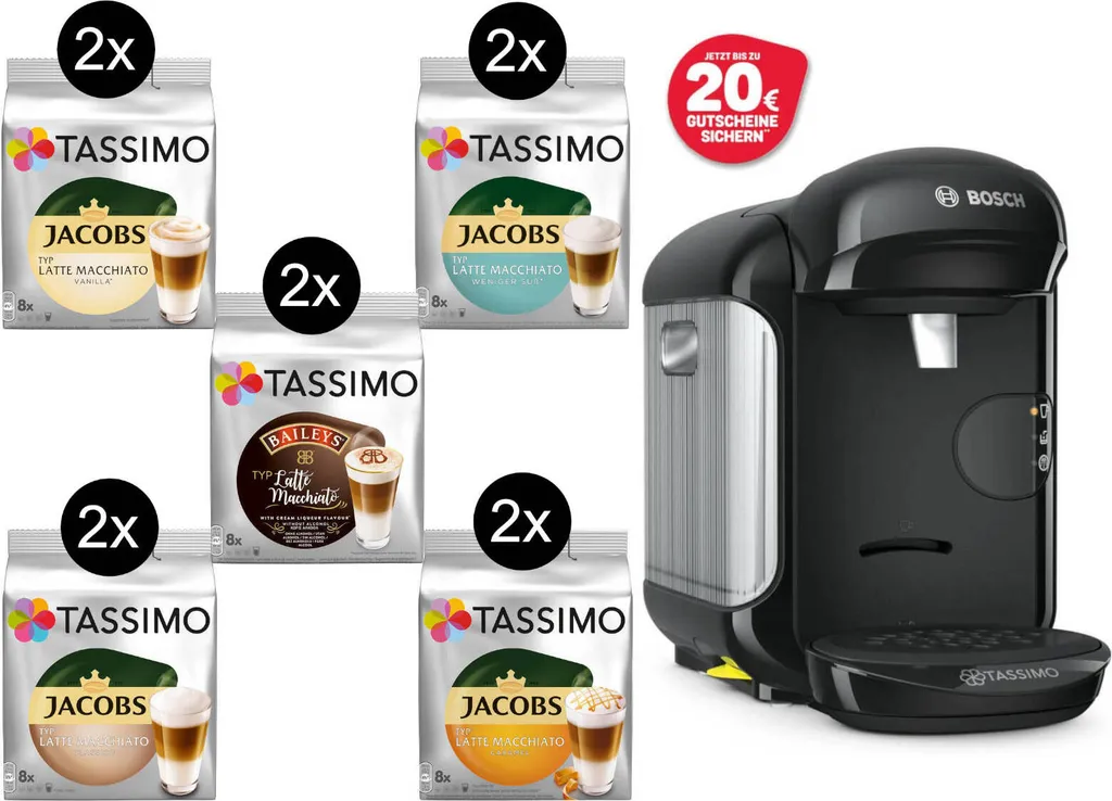 TASSIMO Kapseln 2 X Latte Macchiato Vielfaltspakete + Vivy 2 Schwarz Gratis 1 TASSIMO Kapseln 2 X Latte Macchiato Vielfaltspakete + Vivy 2 Schwarz Gratis