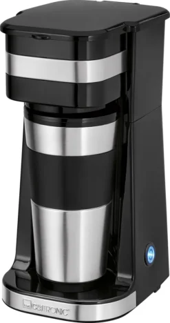 Clatronic KA 3733 Kaffeemaschine Für Coffee To Go, Inkl. 0,4 Liter Kaffeebecher Aus Edelstahl, Ideal Für Auto, Büro Und Unterwegs, Schwarz