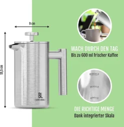 Bjørn Liebdhal French Press Edelstahl Kaffeemaschine Auch Für Camping : 0.6 Liter -Kaffeegetränkeladen 68397e6f8d361b66a7e54b91bea8ea2f