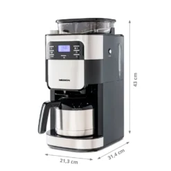 MEDION Kaffeemaschine Mit Mahlwerk Und Thermoskanne (Timer, 1 Liter, 900 Watt, Kaffeebohnenmahlwerk, 8 Mahlstufen, LED Display, Tropf Stopp, Isolierkanne, MD19777) -Kaffeegetränkeladen 6b08da99ca6c341e6b73204827f5924e