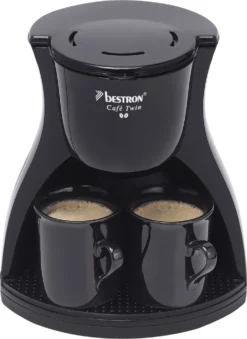 Bestron Duo-Kaffeemaschine Inkl. 2 Tassen, Für Gemahlenen Filterkaffee, 450 Watt, Schwarz