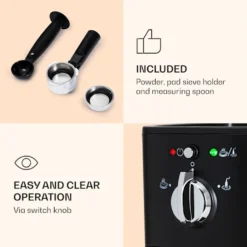 Klarstein Passionata 20 - Espressomaschine, Espresso-Automat, Kaffee-Maschine, 1350 Watt, 1,25 Liter, Automatischer Druckablass, Inkl. Milchschaum Düse Für Zubereitung Von Cappuccino, Schwarz -Kaffeegetränkeladen 75df4baa507fcd3ba667109a972b73c2