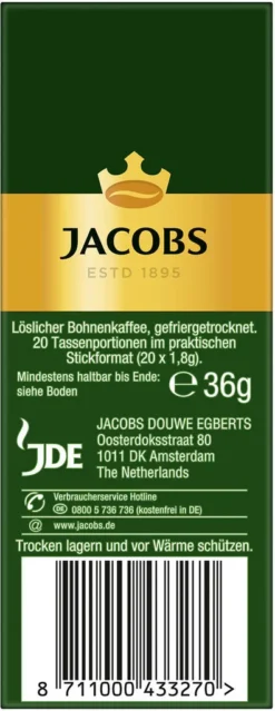 JACOBS Krönung Löslicher Kaffee 8 X 20 Getränke Sticks Instantkaffee -Kaffeegetränkeladen 7837a7efae665fbc62c9cf155437fa21 1