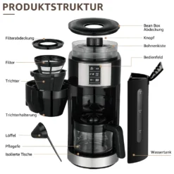 Kompakte Kaffeemaschinen Mit Mahlwerk Filterkaffeemaschine Kaffeemaschine Mit Mühle Für Bohnenkaffee Und Kaffeepulver 2/4/6 Tassen, Schwarz -Kaffeegetränkeladen 78fd5117f590e5e9c94ec2e909c06bf8