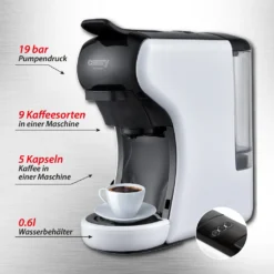 Adler Camry CR 4414 Multi-Espressomaschine Mit 5 Kapselkaffeeeinsätzen 19 Bar Pumpendruck -Kaffeegetränkeladen 79c5b52b79b45a2d92a76527817a659e