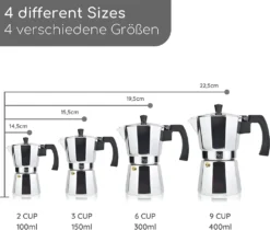 Milu Espressokocher (No Induktion) | 2, 3, 6, 9 Tassen | Aluminium Mokkakanne, Espressokanne, Espresso Maker Set Inkl. Untersetzer, Löffel, Bürste (Aluminium, 4 Tassen (300ml) -Kaffeegetränkeladen 91cc39cf1162f80cd1de3c9e0f0f9b0a