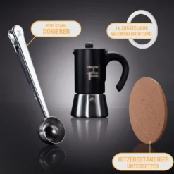 Thiru Espressokocher Induktion L Premium Mokkakanne Aus Edelstahl Inkl. Toolset (Silber, 4 Tassen (200ml)) -Kaffeegetränkeladen 95cb7ba0862f694488489b1da6ef393c