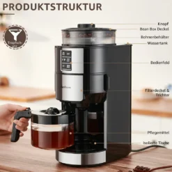 Kompakte Kaffeemaschinen Mit Mahlwerk Filterkaffeemaschine Kaffeemaschine Mit Mühle Für Bohnenkaffee Und Kaffeepulver 2/4/6 Tassen, Schwarz -Kaffeegetränkeladen a6fd5ffcb422e495f339edd221c62ddc