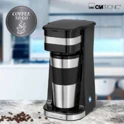 Clatronic KA 3733 Kaffeemaschine Für Coffee To Go, Inkl. 0,4 Liter Kaffeebecher Aus Edelstahl, Ideal Für Auto, Büro Und Unterwegs, Schwarz -Kaffeegetränkeladen afad1751e27a4d22948abeb37c7051db