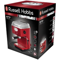 Russell Hobbs Espressomaschine Retro Rot Siebträger (15 Bar, 2 Tassen-Einsätze, 1,1l Abnehmbarer Wassertank, Dampf-Milchschaumdüse, Portionierlöffel Mit Tamper) Kaffeemaschine -Kaffeegetränkeladen b6b7f4fd631846f50ff479e82660ef25