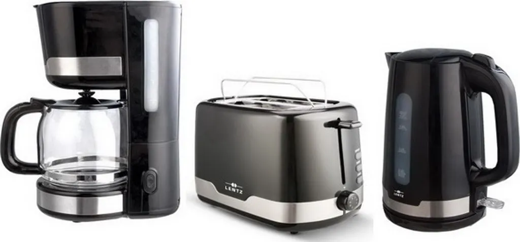 LENTZ Frühstücksset Wasserkocher Kaffeemaschine Toaster Schwarz 1 LENTZ Frühstücksset Wasserkocher Kaffeemaschine Toaster Schwarz