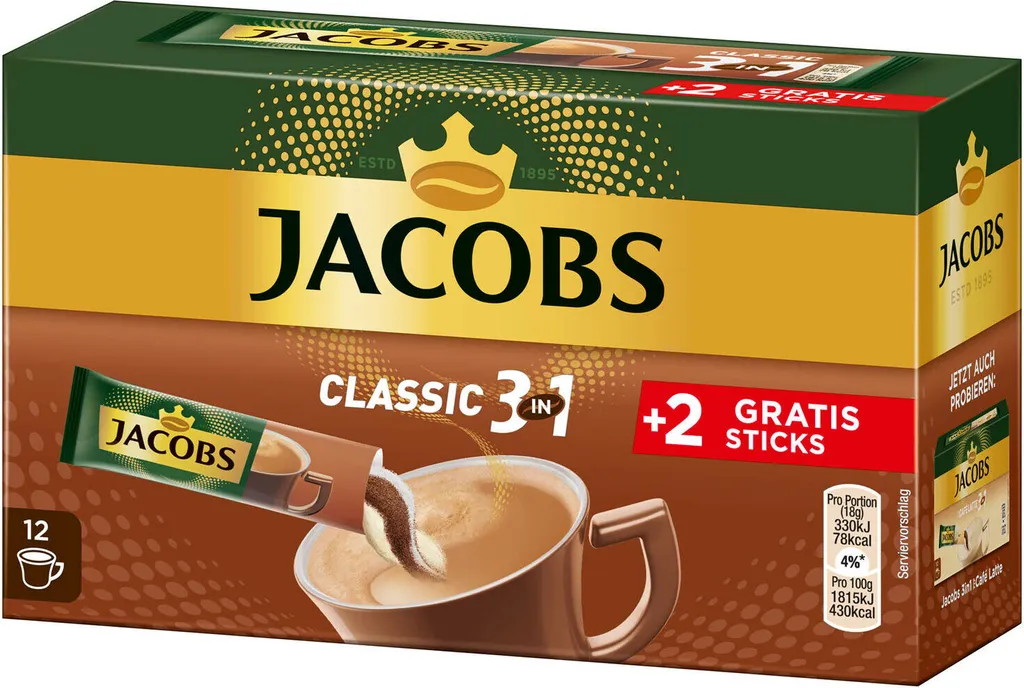 JACOBS Löskaffee 3in1 Classic Löslicher Kaffee 12 X 10+2 Sticks Instantkaffee 4 JACOBS Löskaffee 3in1 Classic Löslicher Kaffee 12 X 10+2 Sticks Instantkaffee – Bild 4