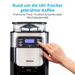MEDION Kaffeemaschine Mit Mahlwerk Und Thermoskanne (Timer, 1 Liter, 900 Watt, Kaffeebohnenmahlwerk, 8 Mahlstufen, LED Display, Tropf Stopp, Isolierkanne, MD19777) -Kaffeegetränkeladen db02b0285c7f968d3abfb1a5a853f444