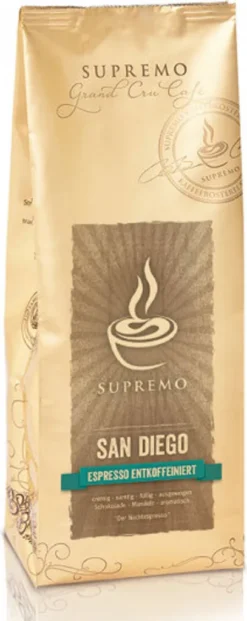 Supremo Espresso San Diego (DEKA) Entkoffeiniert Bohne 1kg - Kaffeebohnen Kaffee Bohnen