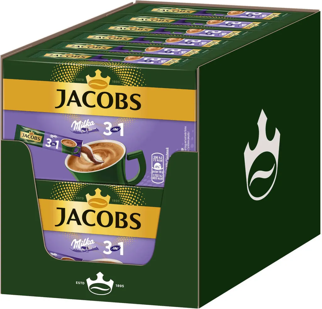JACOBS Löskaffee 3in1 Milka®* 12x10 Sticks Löslicher Instantkaffee 120 Getränke 1 JACOBS Löskaffee 3in1 Milka®* 12x10 Sticks Löslicher Instantkaffee 120 Getränke