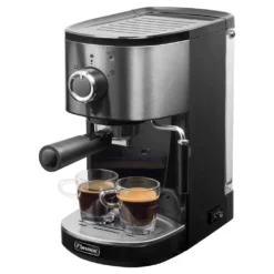 Bestron Espressomaschine Für 2 Tassen, Kolbenmaschine Mit Schwenkbarer Dampfdüse, Inkl. Integriertem Tassenwärmer, Herausnehmbarem Wassertank & 15 Bar Pumpendruck, 1.450 Watt, Farbe: Silber -Kaffeegetränkeladen fcf370582eea7294c2ec979f69503bdc